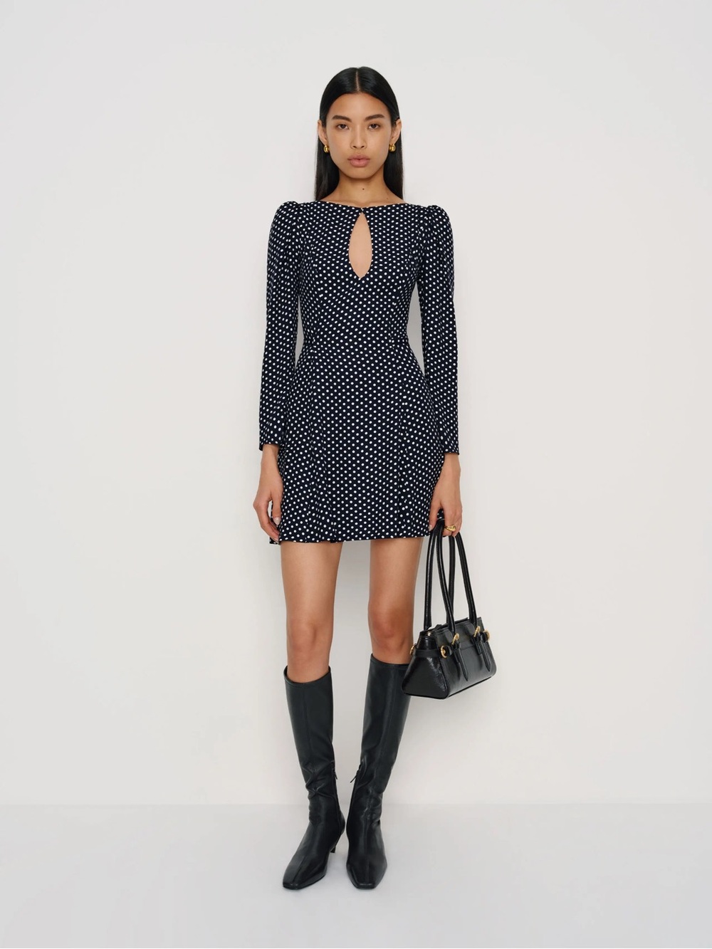 Reformation Lyons Polka Dot Long-Sleeve Mini Dress